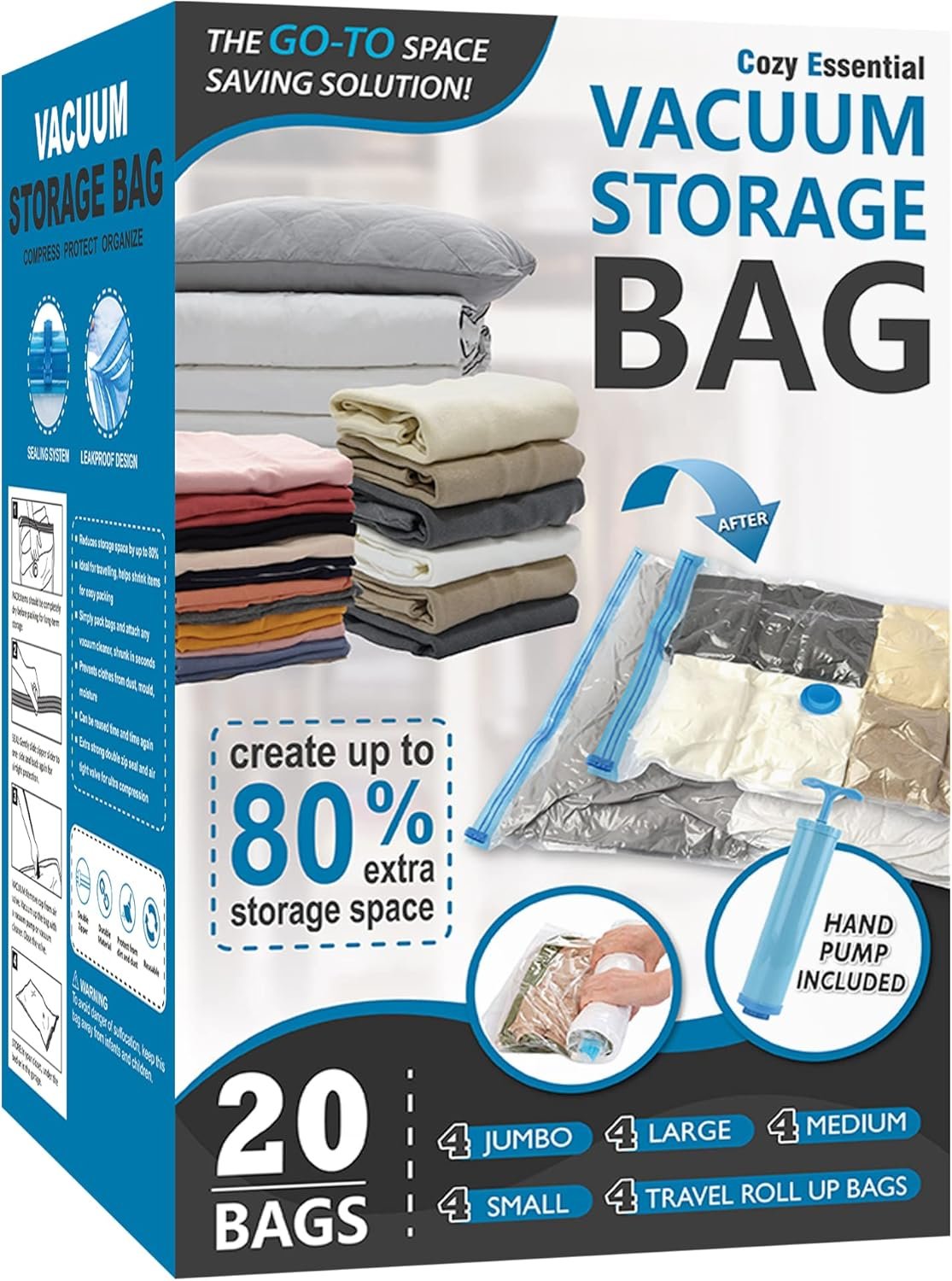20 vacuum packing cubes with hand pump for travel organization