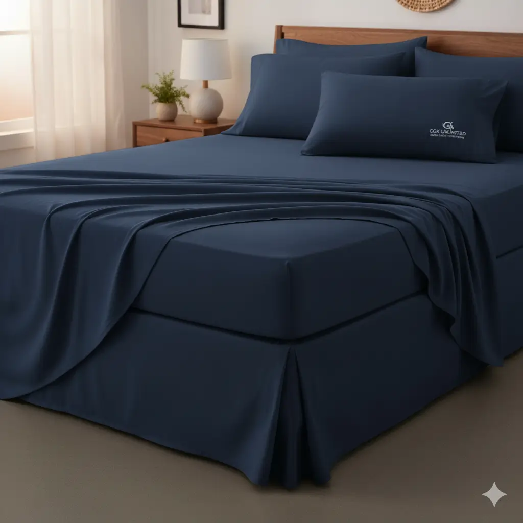 Close-up of crisp, white linen sheets on a bed, emphasizing the airy texture. Best sheets for hot sleepers for cooling comfort.