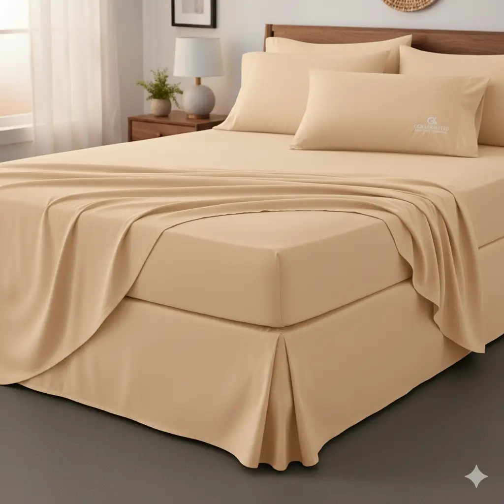 Close-up of crisp, white linen sheets on a bed, emphasizing the airy texture. Best sheets for hot sleepers for cooling comfort.