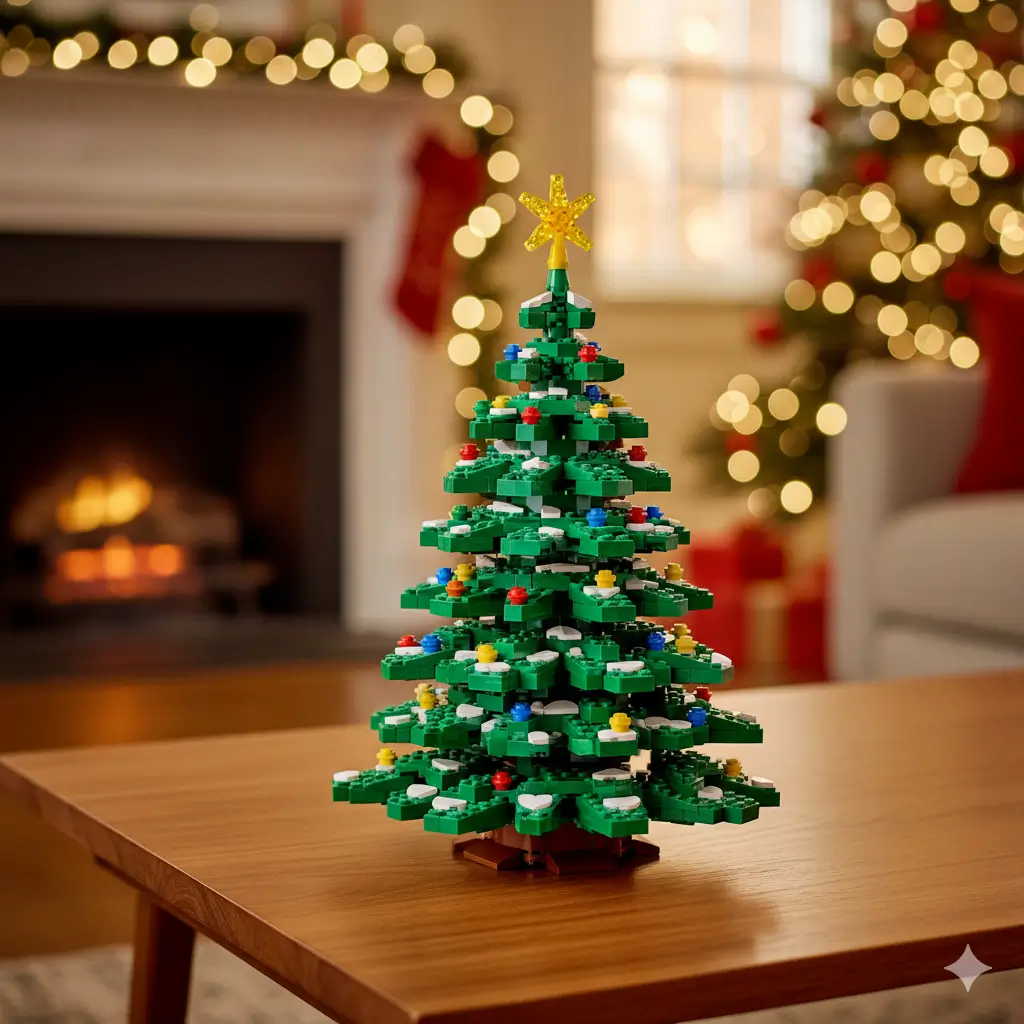 A beautifully decorated Christmas tree, fully lit, featuring a thick, layered silver and gold christmas tree garland draped around the branches and crowned with a classic star-shaped christmas tree topper.